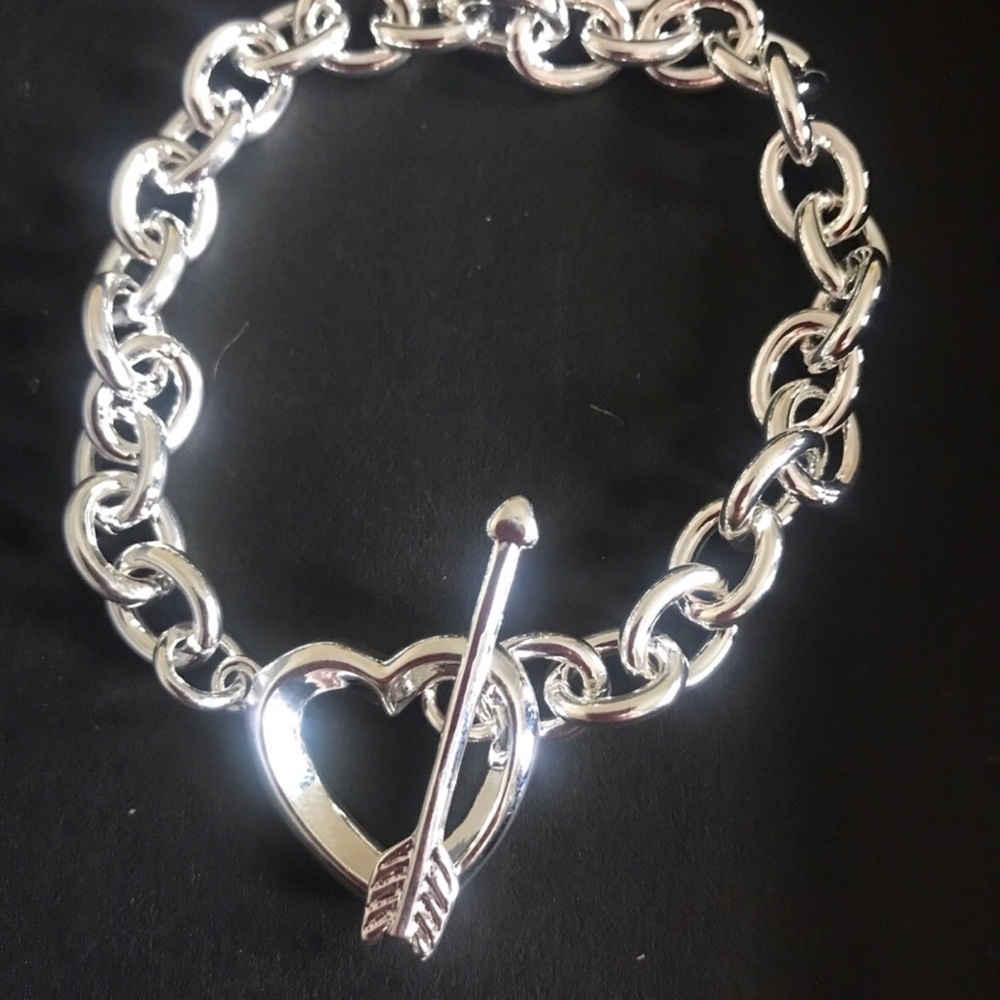 Sterling Silver Heart Toggle Chain Bracelet